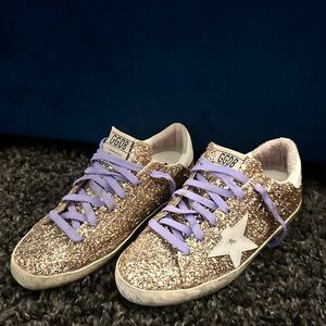 Golden Goose Glitter Sneakers with Lavender Laces